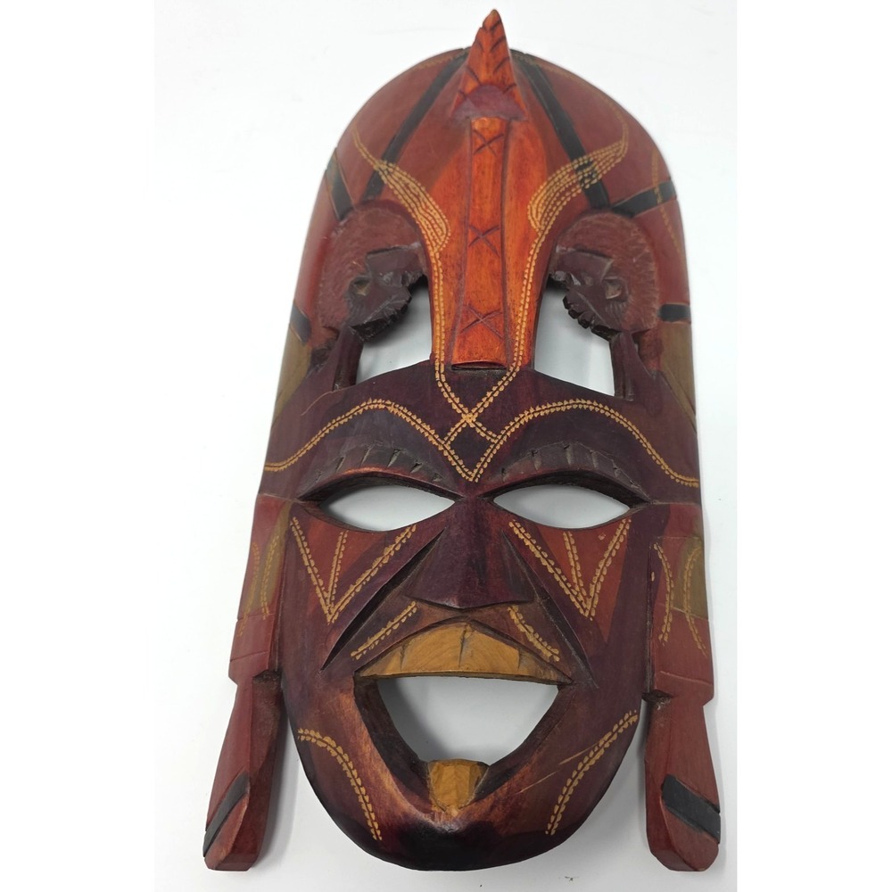 Hand Carved African Tribal Mask Made in Kenya Wood Wall Art Vintage